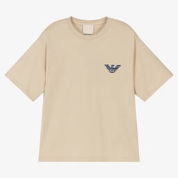 Emporio Armani - Girls Beige Cotton Logo T-Shirt