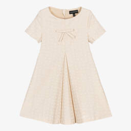 Emporio Armani-Бежевая жаккардовая платье с орлом для девочек | Childrensalon Outlet