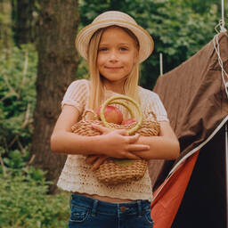Emporio Armani-Girls Beige Striped Straw & Linen Hat | Childrensalon Outlet