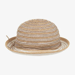 Emporio Armani-Girls Beige Striped Straw & Linen Hat | Childrensalon Outlet