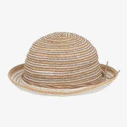 Emporio Armani-Girls Beige Striped Straw & Linen Hat | Childrensalon Outlet