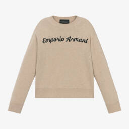 إEmporio Armani-بلوفر صوف محبوك لون بيج للبنات | Childrensalon Outlet