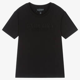 Emporio Armani-Girls Black Cotton T-Shirt | Childrensalon Outlet