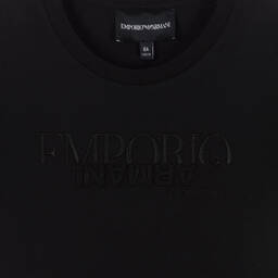 Emporio Armani-Girls Black Cotton T-Shirt | Childrensalon Outlet