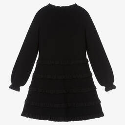 Emporio Armani-فستان مزيج فيسكوزمحبوك  لون أسود مزين بكشكش | Childrensalon Outlet