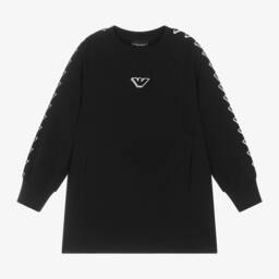 Emporio Armani-فستان سويتشيرت قطن لون أسود | Childrensalon Outlet