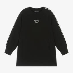 Emporio Armani-فستان سويتشيرت قطن لون أسود | Childrensalon Outlet