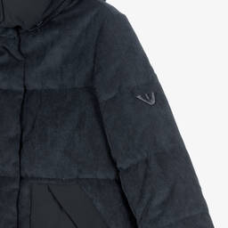 Emporio Armani-Girls Blue Corduroy Puffer Coat | Childrensalon Outlet