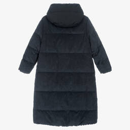 Emporio Armani-Girls Blue Corduroy Puffer Coat | Childrensalon Outlet