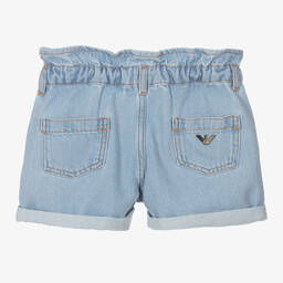 Emporio Armani-Girls Blue Denim Paperbag Shorts | Childrensalon Outlet