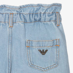 Emporio Armani-Girls Blue Denim Paperbag Shorts | Childrensalon Outlet