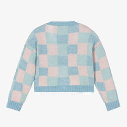 Emporio Armani-Girls Blue & Pink Check Wool Cardigan | Childrensalon Outlet
