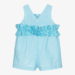 Emporio Armani-Girls Blue Striped Playsuit | Childrensalon Outlet