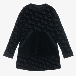 Emporio Armani-Синее велюровое платье для девочек | Childrensalon Outlet