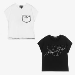 Emporio Armani-Girls Cotton T-Shirts (2 Pack) | Childrensalon Outlet