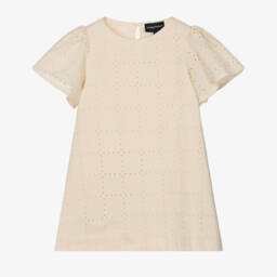 Emporio Armani-Girls Elegant Beige Embroidered Dress | Childrensalon Outlet