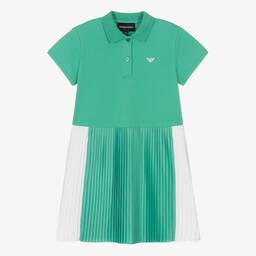 Emporio Armani-Girls Green Cotton Polo Dress | Childrensalon Outlet