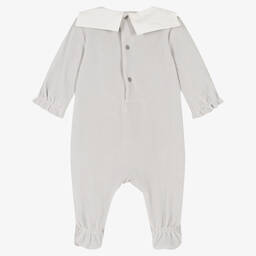 Emporio Armani-Girls Grey Velour Eagle Logo Babygrow | Childrensalon Outlet