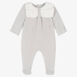 Emporio Armani-Girls Grey Velour Eagle Logo Babygrow | Childrensalon Outlet