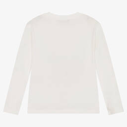 Emporio Armani-Girls Ivory Cotton Eagle Logo Top | Childrensalon Outlet