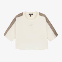 إEmporio Armani-تيشيرت قطن لون عاجي للبنات | Childrensalon Outlet