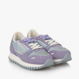 Emporio Armani-Girls Lilac Leather & Blue Mesh Trainers | Childrensalon Outlet