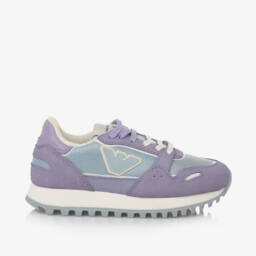 Emporio Armani-Girls Lilac Leather & Blue Mesh Trainers | Childrensalon Outlet
