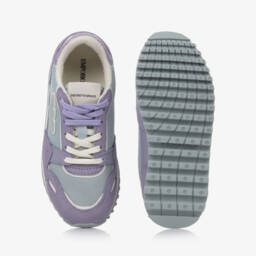 Emporio Armani-Girls Lilac Leather & Blue Mesh Trainers | Childrensalon Outlet