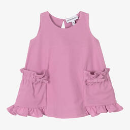 إمبوريو أرماني-فستان أطفال بناتي قطن بيكيه لون زهري ليلكي | Childrensalon Outlet