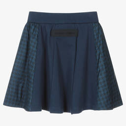 Emporio Armani-Girls Navy Blue Cotton Houndstooth Skirt | Childrensalon Outlet