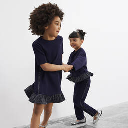 Emporio Armani-Girls Navy Blue Diamanté Jersey Dress | Childrensalon Outlet