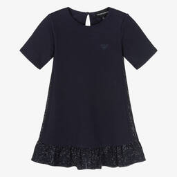 Emporio Armani-Girls Navy Blue Diamanté Jersey Dress | Childrensalon Outlet