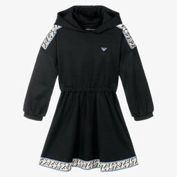 Emporio Armani-Girls Navy Blue Hooded Dress | Childrensalon Outlet