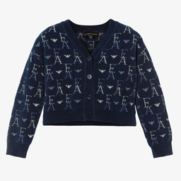 Emporio Armani-Girls Navy Blue Knit Cardigan | Childrensalon Outlet