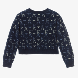 Emporio Armani-Girls Navy Blue Knit Cardigan | Childrensalon Outlet