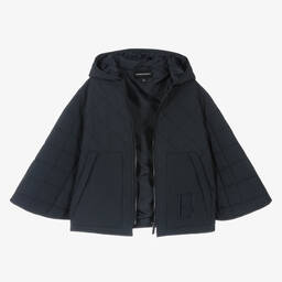 Emporio Armani-Синий стеганый кейп с капюшоном | Childrensalon Outlet