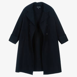 Emporio Armani-Girls Navy Blue Wool Pea Coat | Childrensalon Outlet
