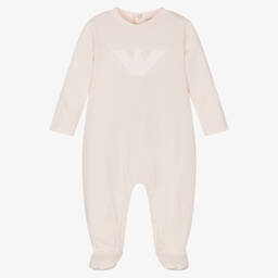 Emporio Armani-Girls Pink Cotton Babygrow | Childrensalon Outlet