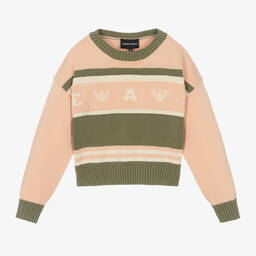 إEmporio Armani-بلوفر بطبعة النسر قطن محبوك لون زهري للبنات | Childrensalon Outlet