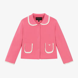 Emporio Armani-Girls Pink Cotton Knit Cardigan | Childrensalon Outlet