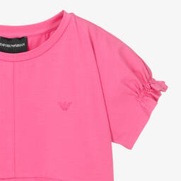 Emporio Armani-Girls Pink Cotton Logo Dress | Childrensalon Outlet