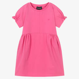 Emporio Armani-Girls Pink Cotton Logo Dress | Childrensalon Outlet