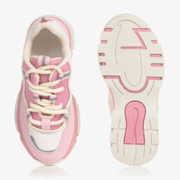 Emporio Armani-ترينرز بأربطة لون زهري وعاجي للبنات | Childrensalon Outlet