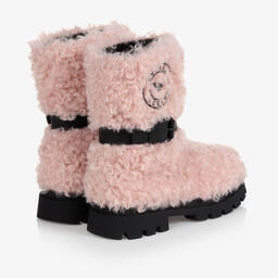 Emporio Armani-Girls Pink Teddy Fleece Boots | Childrensalon Outlet