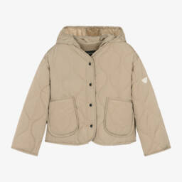 Emporio Armani-Girls Quilted Beige Coat | Childrensalon Outlet