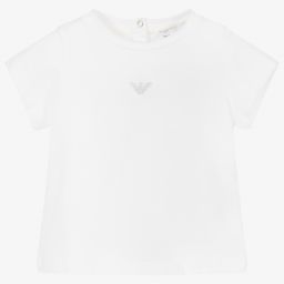 إEmporio Armani-تيشيرت أطفال بناتي قطن جيرسي لون أبيض | Childrensalon Outlet