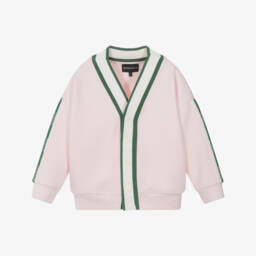 Emporio Armani-Girls Soft Pink Designer Trim Cardigan | Childrensalon Outlet