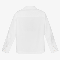 إEmporio Armani-قميص قطن بوبلين لون أبيض للبنات | Childrensalon Outlet