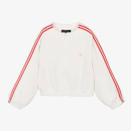 Emporio Armani-Girls White Cotton Zip-Up Top | Childrensalon Outlet