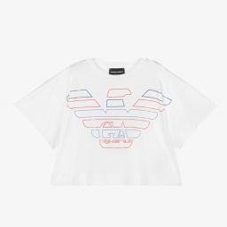 Emporio Armani-Girls White Cropped T-Shirt | Childrensalon Outlet